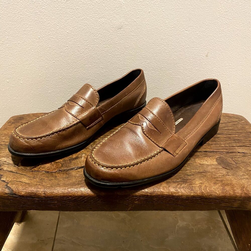 Rockport M76444 Penny Loafers Men's US 10 Brown Trutech Leather Comfort Shoe